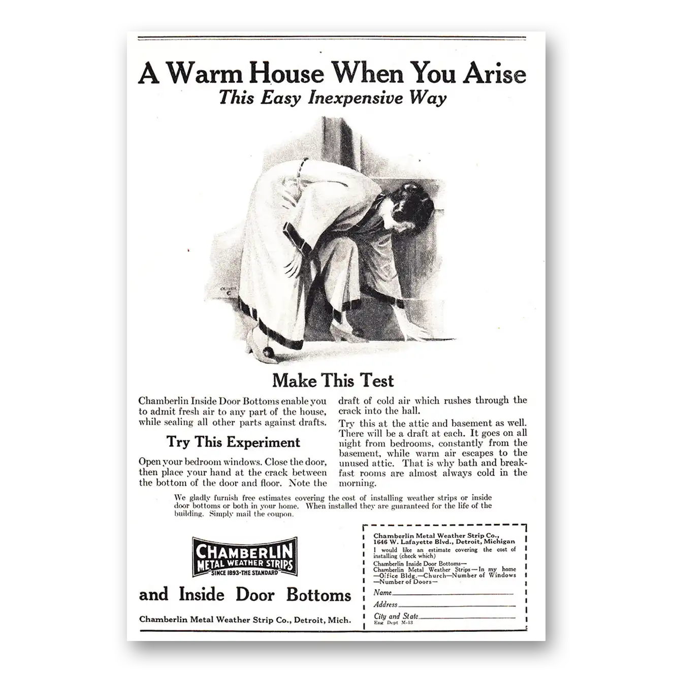 1925 Chamberlin Weather Strips Warm House When You Arise Vintage Magazine Print Ad