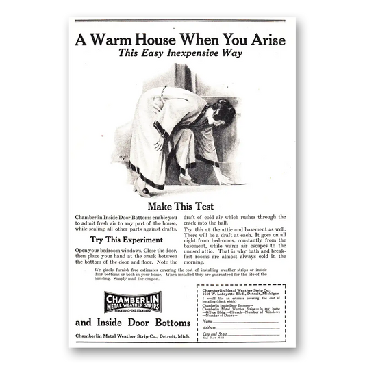 1925 Chamberlin Weather Strips Warm House When You Arise Vintage Magazine Print Ad