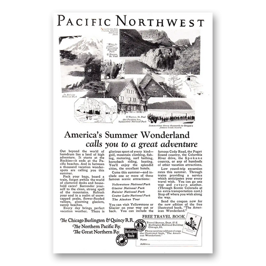 1925 Burlington Route Americas Summer Wonderland Vintage Magazine Print Ad