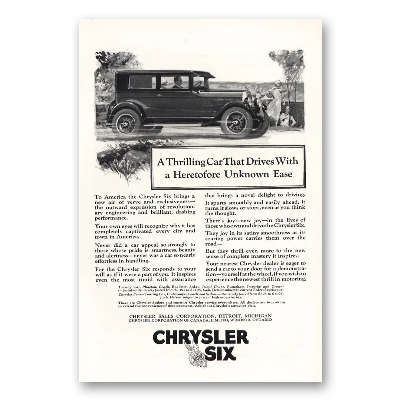 1925 Chrysler Six Thrilling Car That Drives With a Heretofore Unknown Ease Vintage Magazine Print Ad