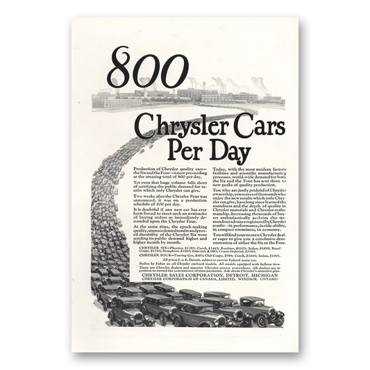 1925 Chrysler 800 Chrysler Cars Per Day Vintage Magazine Print Ad