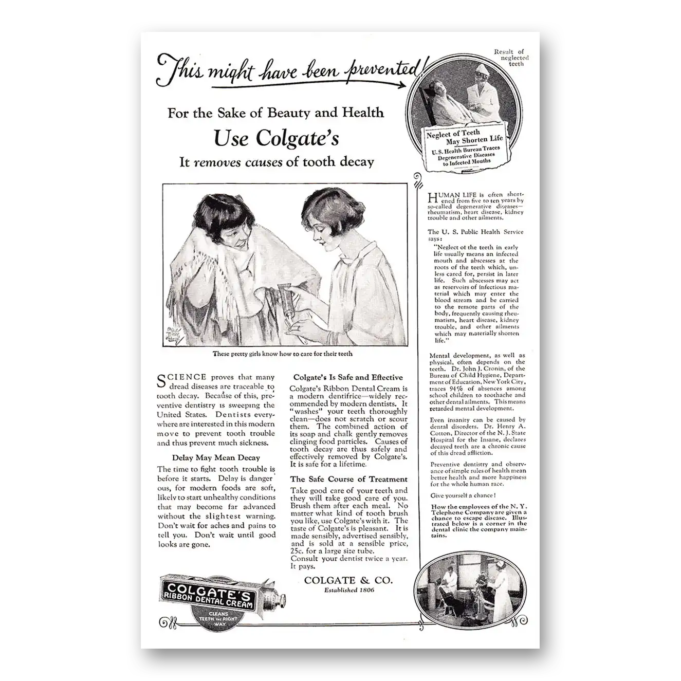 1925 Colgate Dental Cream Sake of Beauty and Health Vintage Magazine Print Ad