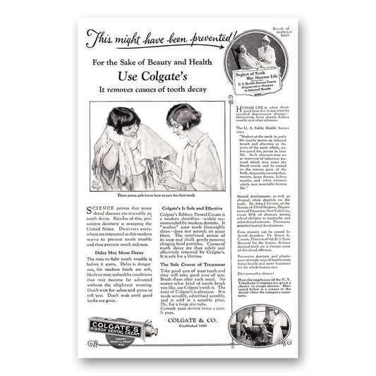 1925 Colgate Dental Cream Sake of Beauty and Health Vintage Magazine Print Ad