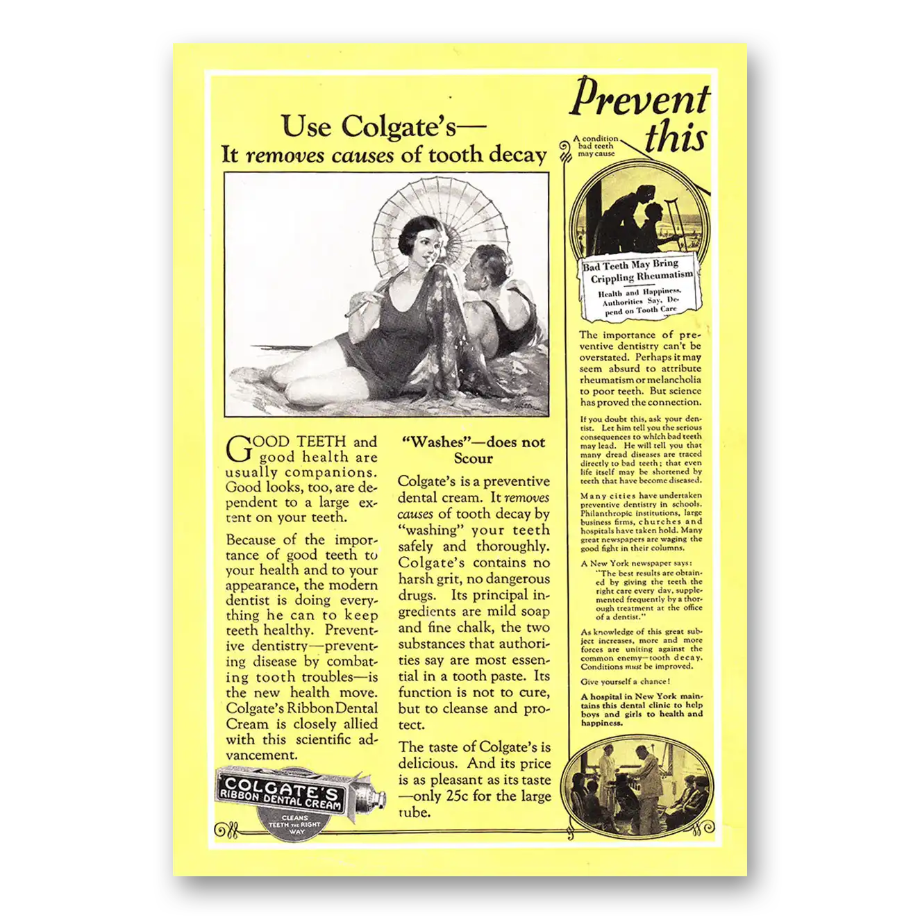 1925 Colgate Dental Cream Removes Causes of Tooth Decay Vintage Magazine Print Ad