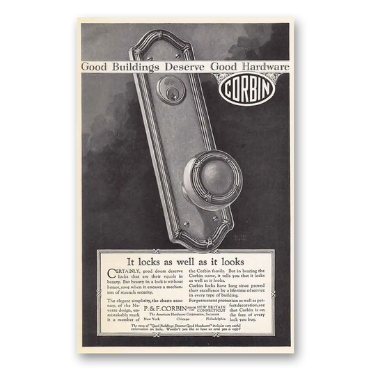 1925 P & F Corbin Locks As Well As It Looks Vintage Magazine Print Ad