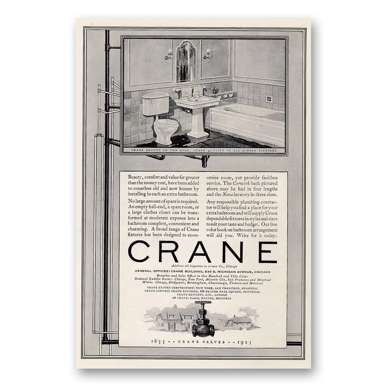 1925 Crane Beauty Comfort Value Vintage Magazine Print Ad