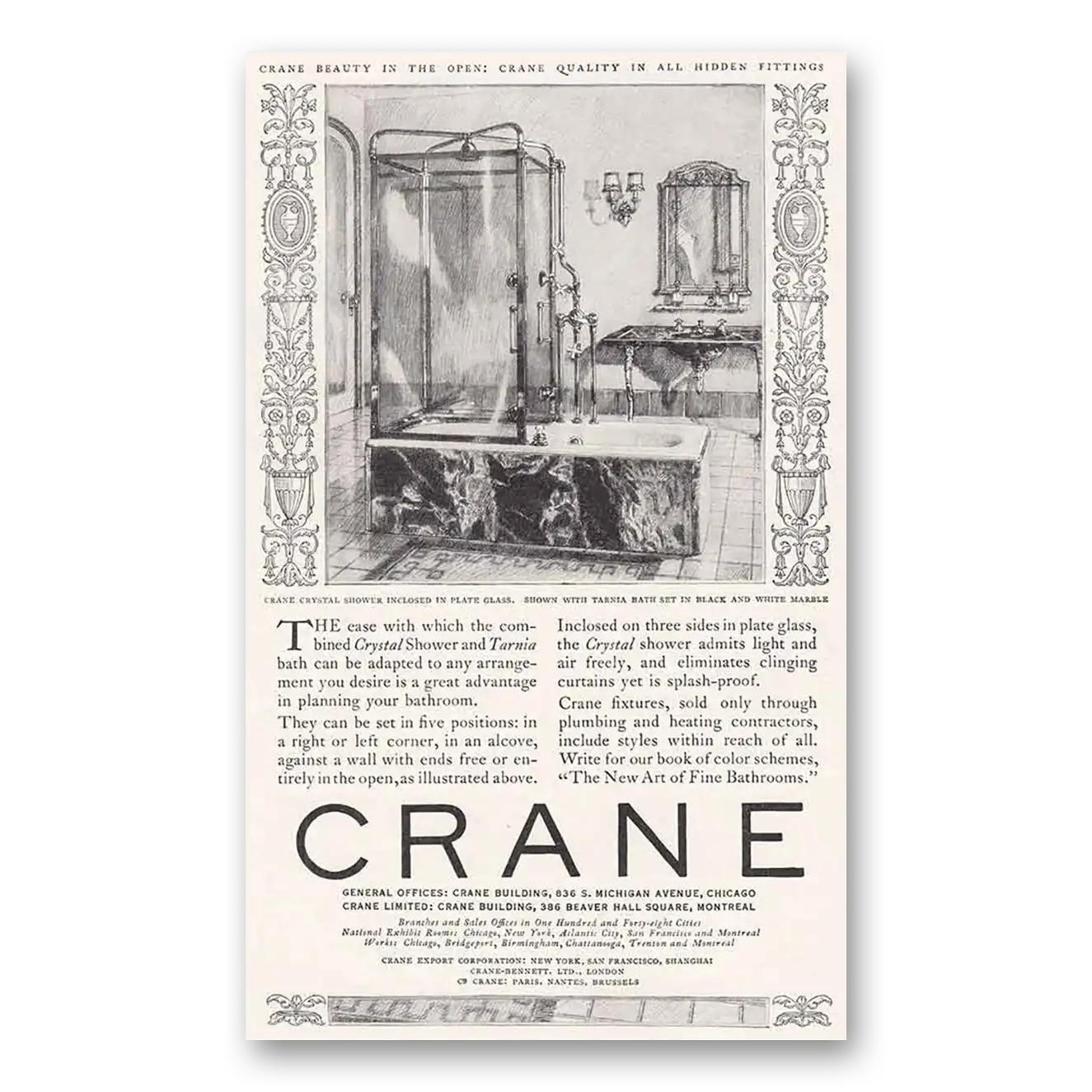 1925 Crane Crane Beauty in The Open Crystal Shower Vintage Magazine Print Ad