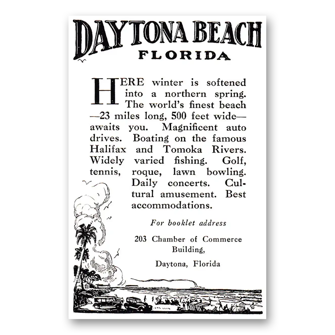 1925 Daytona Beach Florida Winter Is Softened Vintage Magazine Print Ad