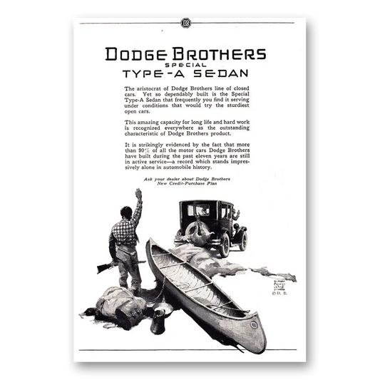 1925 Dodge Sedan Type A Sedan Aristocrat Canoe Vintage Magazine Print Ad