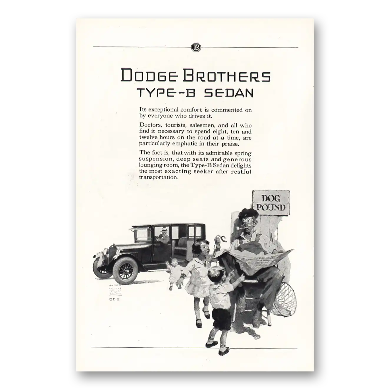 1925 Dodge Sedan Type B Sedan Dog Pound Vintage Magazine Print Ad