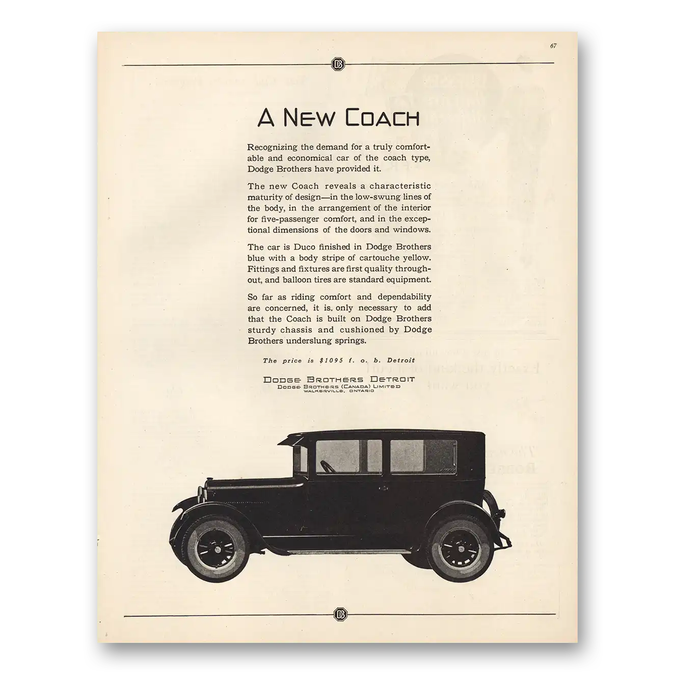 1925 Dodge Coach Recognizing the Demand Vintage Magazine Print Ad