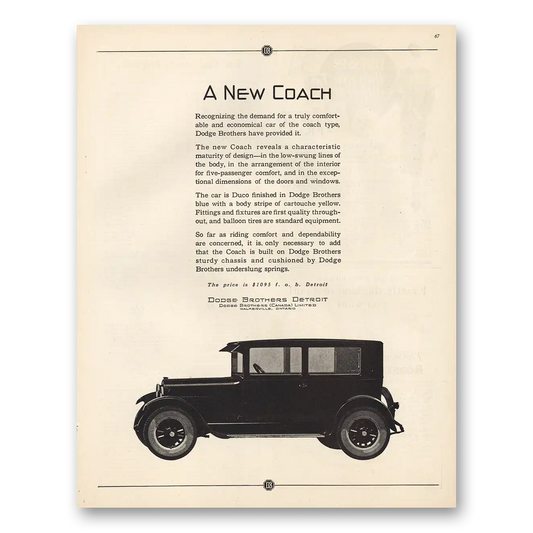 1925 Dodge Coach Recognizing the Demand Vintage Magazine Print Ad