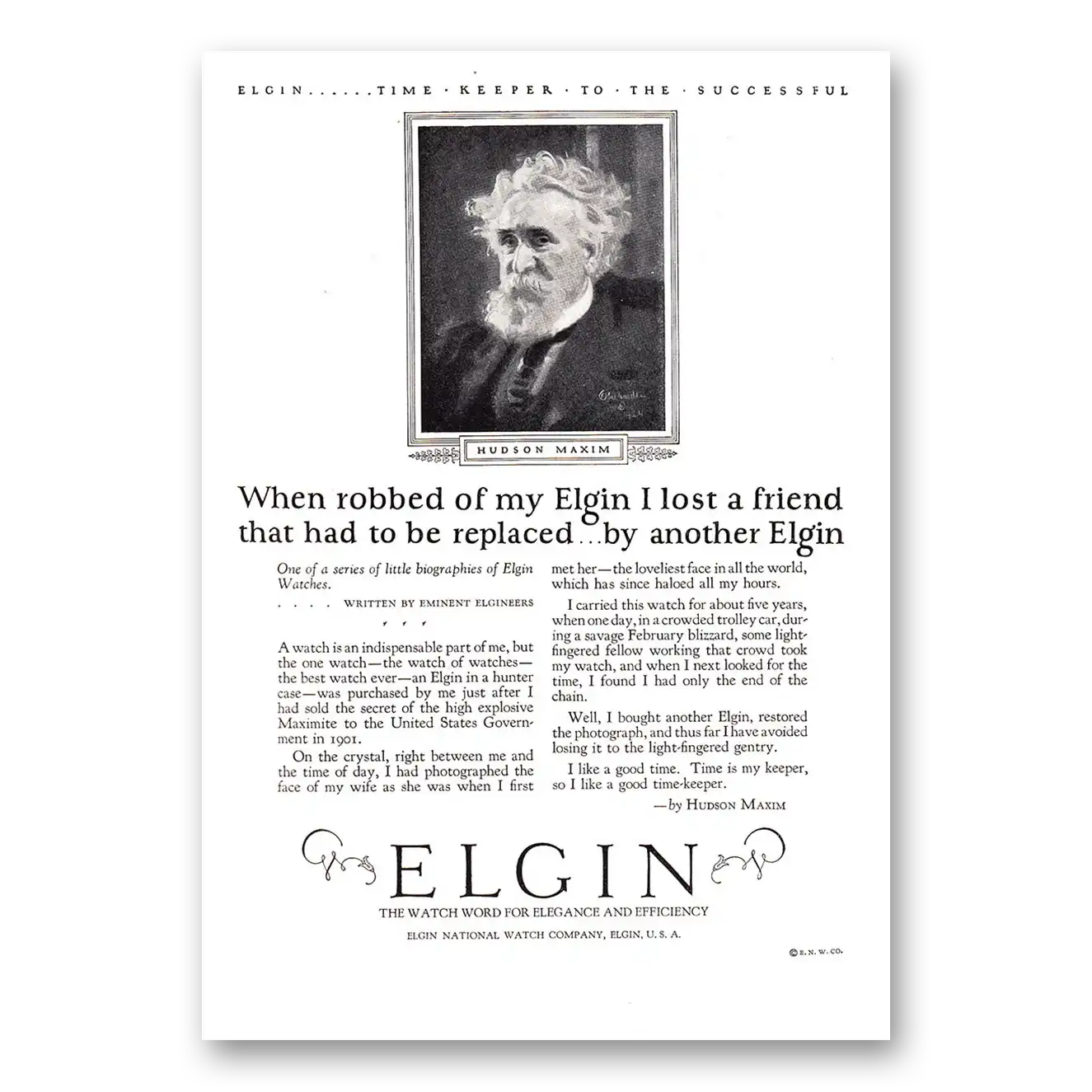 1925 Elgin Watch When Robbed of My Elgin Hudson Maxim Vintage Magazine Print Ad