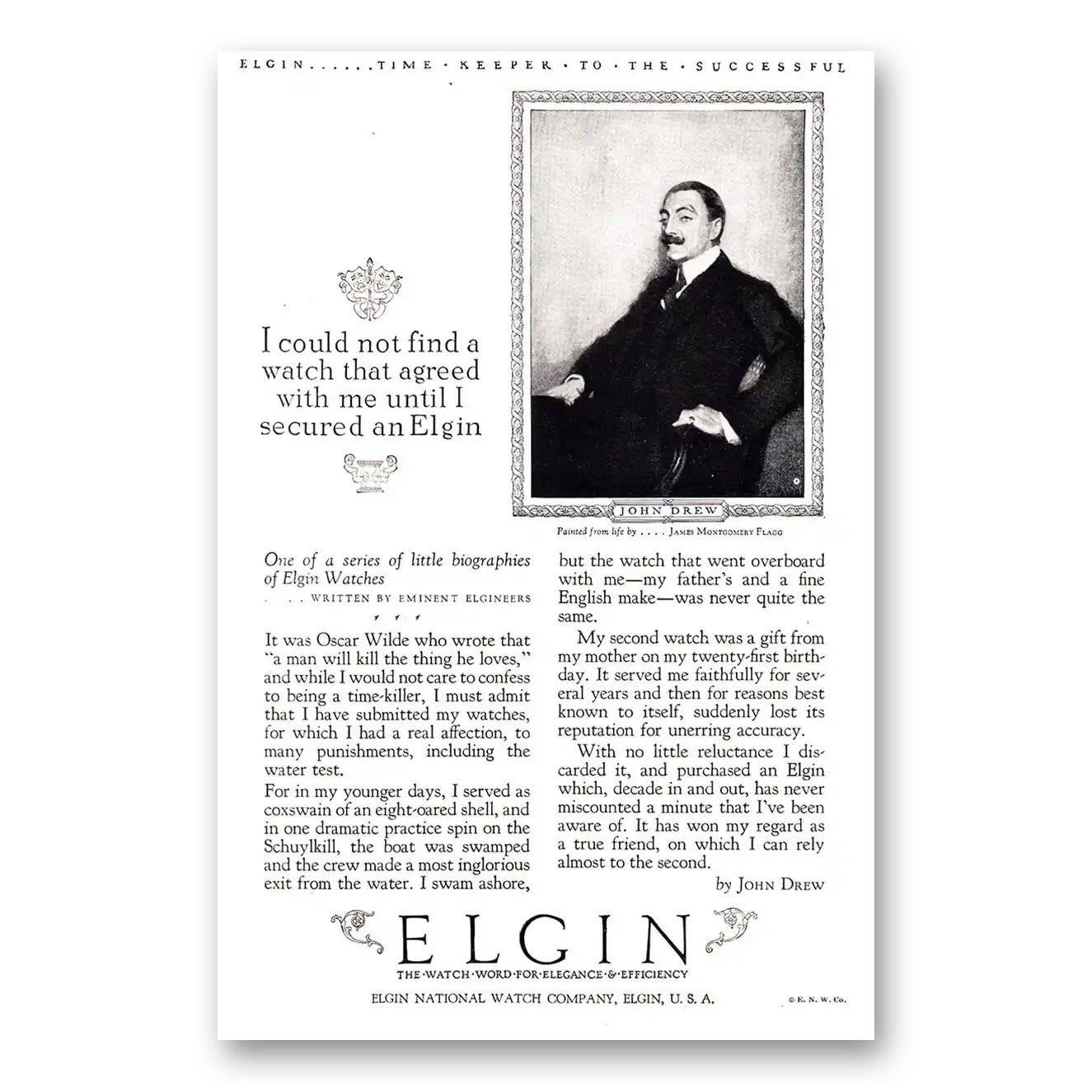 1925 Elgin Watch John Drew I Could Not Find a Watch Vintage Magazine Print Ad