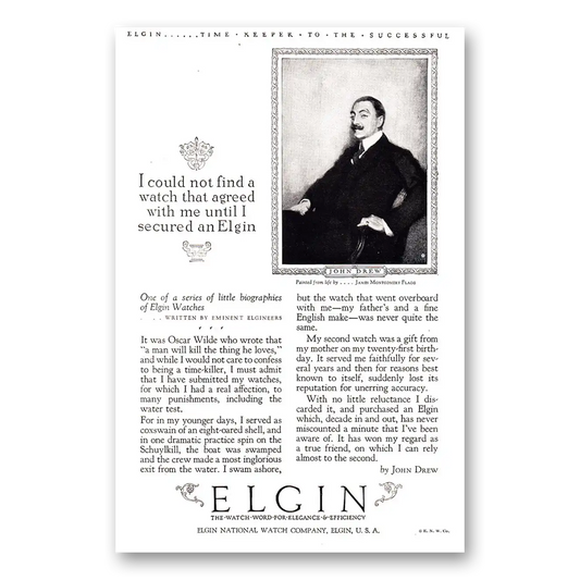 1925 Elgin Watch John Drew I Could Not Find a Watch Vintage Magazine Print Ad