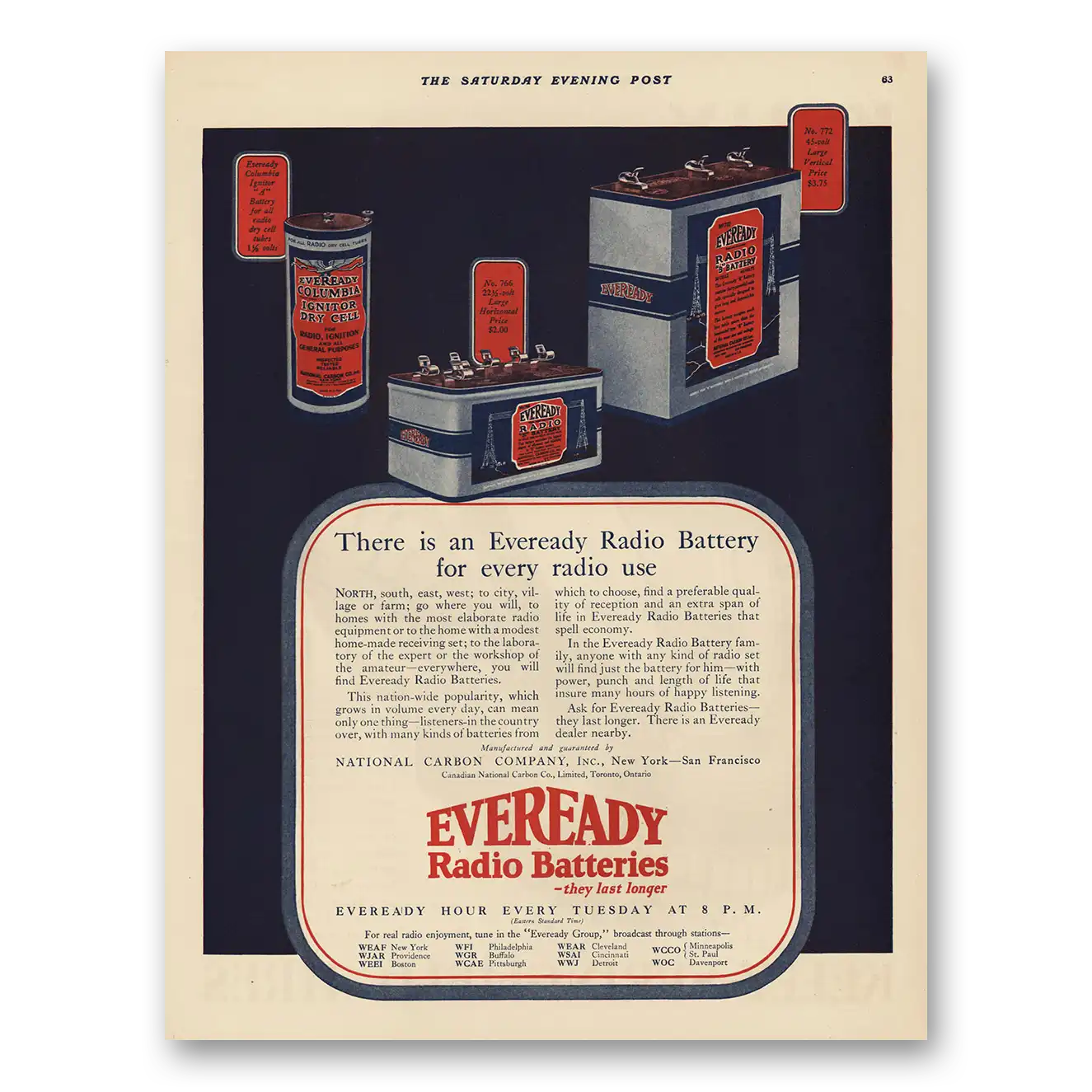 1925 Eveready Radio Batteries For Every Radio Use Vintage Magazine Print Ad