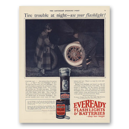 1925 Eveready Batteries Trouble at Night Use Flashlight Vintage Magazine Print Ad