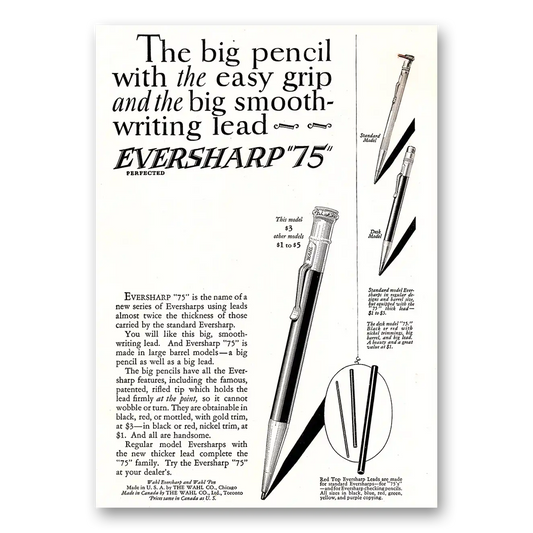 1925 Wahl Eversharp Big Pencil with The Easy Grip Vintage Magazine Print Ad