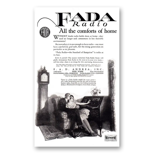 1925 Fada Radio All the Comforts of Home Vintage Magazine Print Ad