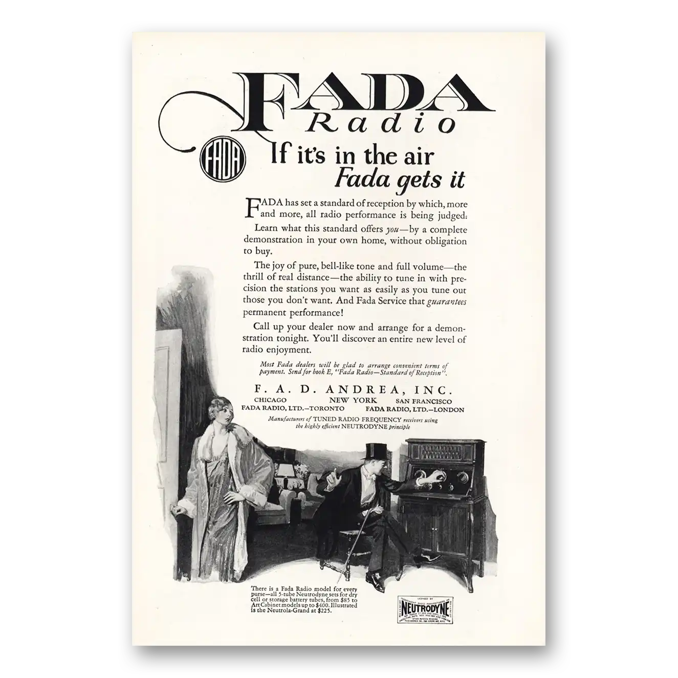 1925 Fada Radio Air Fada Gets It Vintage Magazine Print Ad