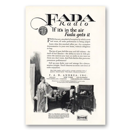 1925 Fada Radio Air Fada Gets It Vintage Magazine Print Ad