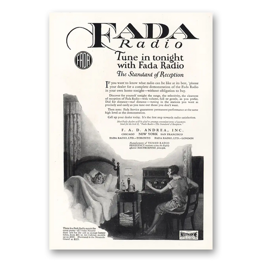 1925 Fada Radio Tune in Tonight with Fada Radio Vintage Magazine Print Ad