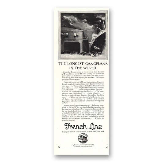 1925 French Line Longest Gangplank In the World Vintage Magazine Print Ad