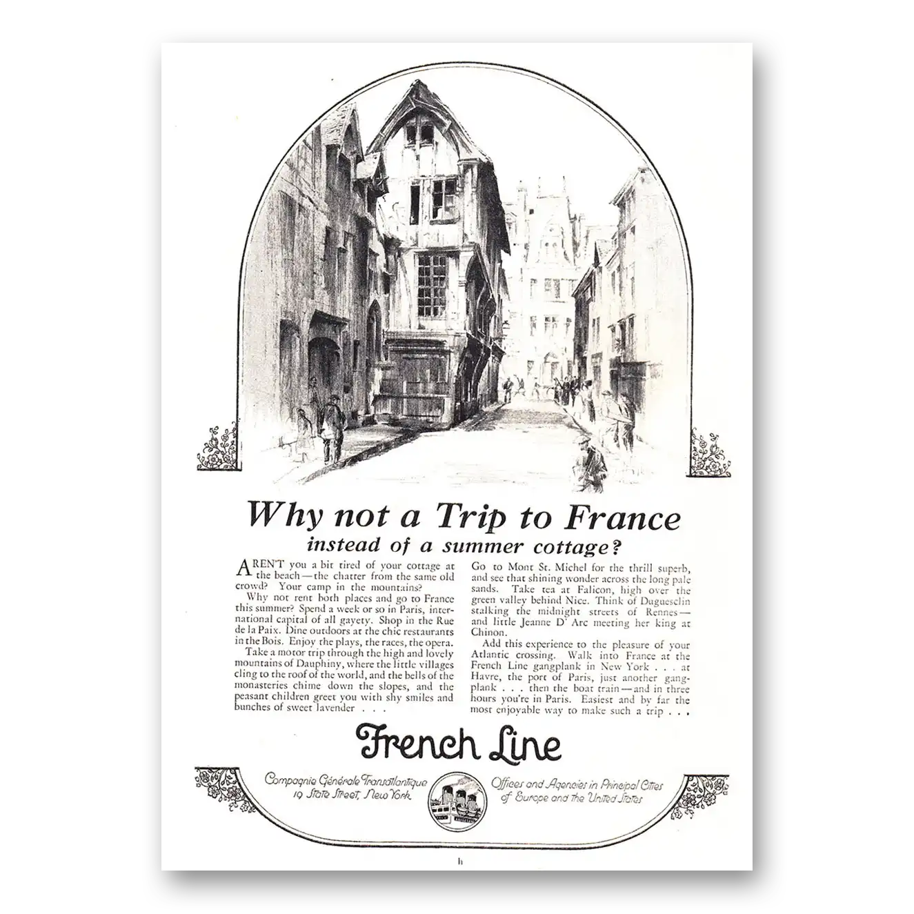 1925 French Line Why Not a Trip to France Vintage Magazine Print Ad