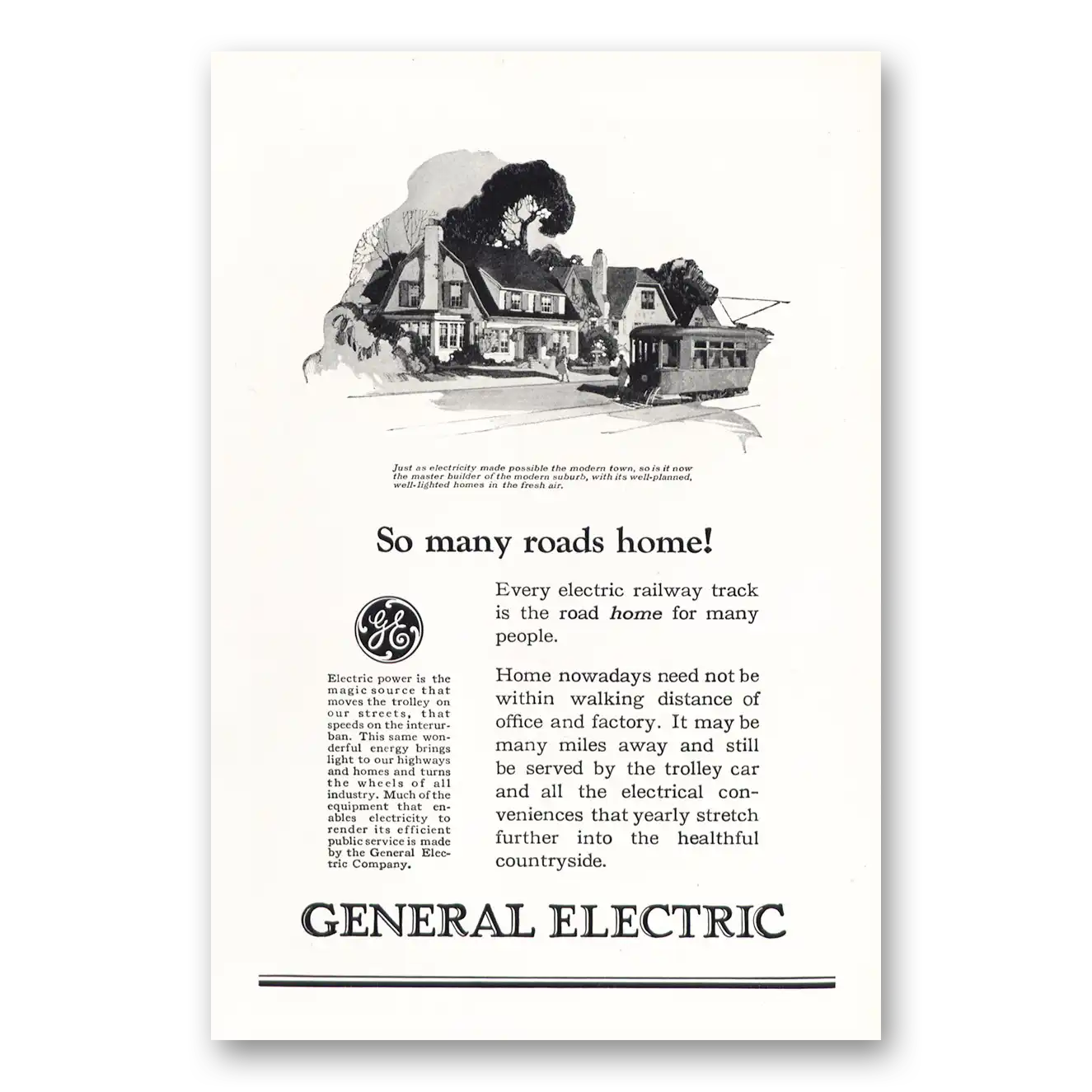 1925 General Electric So Many Roads Home Vintage Magazine Print Ad