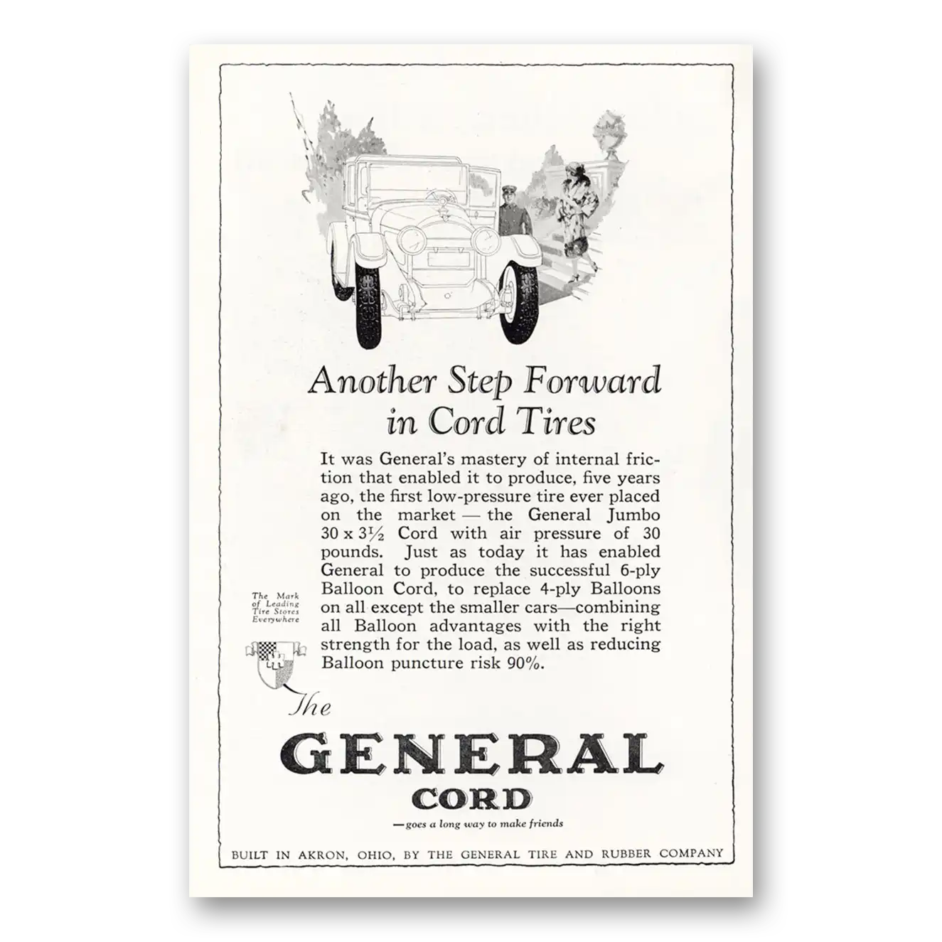 1925 General Tire Cord Tires Another Step Forward in Cord Tires Vintage Magazine Print Ad