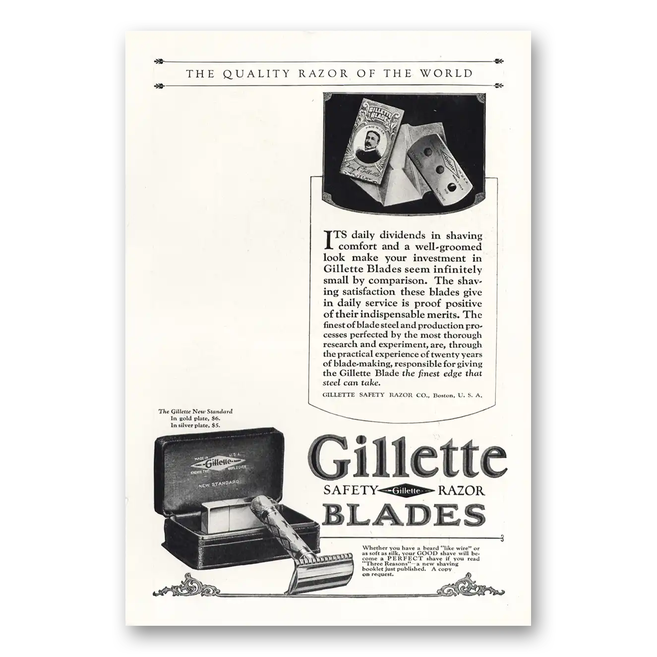 1925 Gillette Razor Blades Daily Dividends In Shaving Vintage Magazine Print Ad