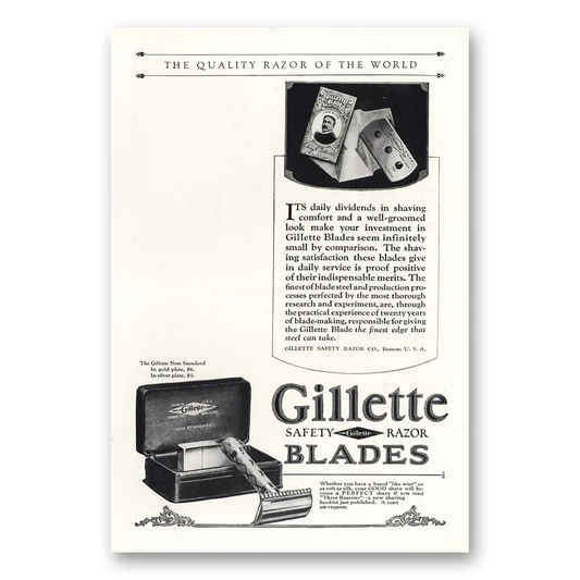 1925 Gillette Razor Blades Daily Dividends In Shaving Vintage Magazine Print Ad