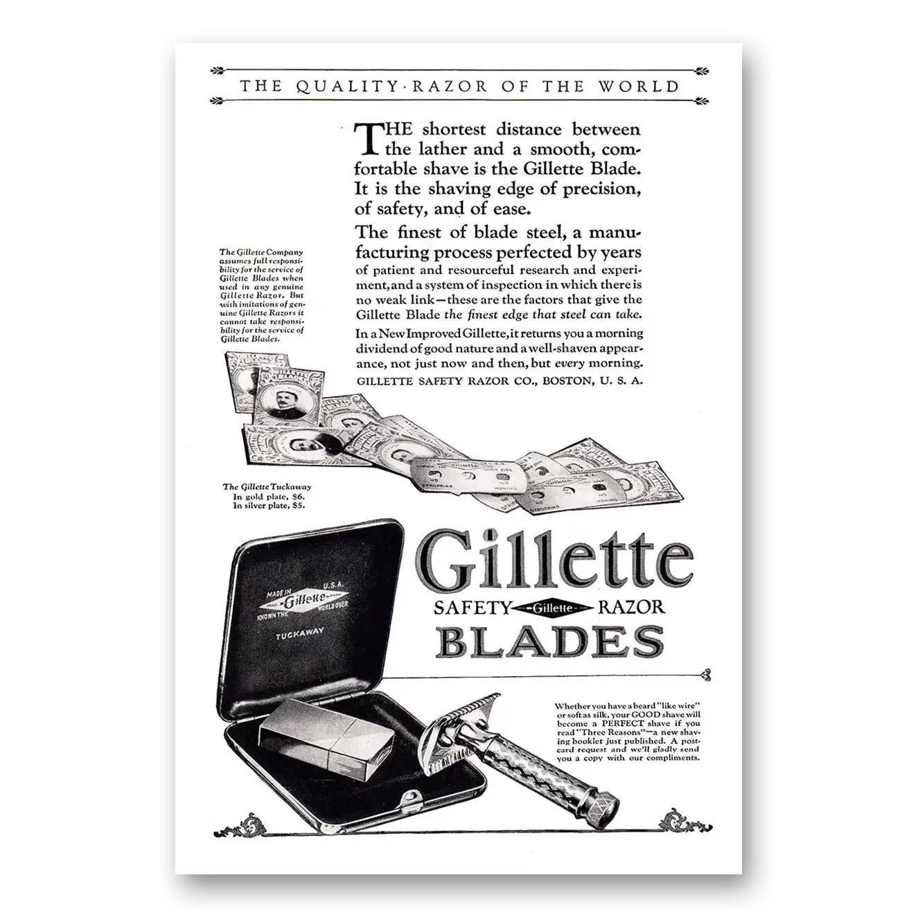 1925 Gillette Razor Blades Shortest Distance Between the Lather Vintage Magazine Print Ad