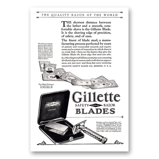 1925 Gillette Razor Blades Shortest Distance Between the Lather Vintage Magazine Print Ad