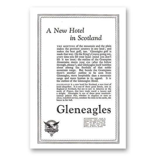 1925 Gleneagles Hotel New Hotel in Scotland Vintage Magazine Print Ad