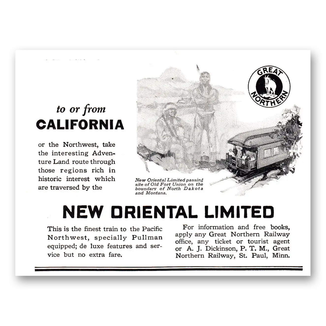 1925 Great Northern Railway New Oriental Limited Vintage Magazine Print Ad