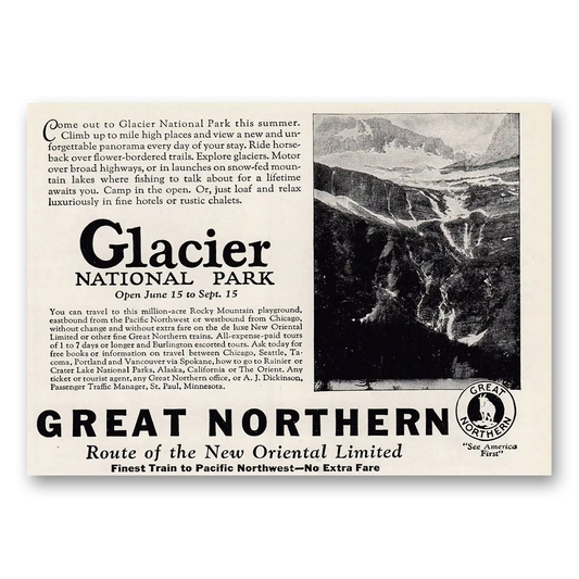 1925 Great Northern Railway Glacier National Park Vintage Magazine Print Ad