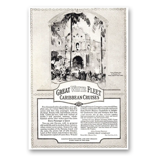 1925 Great White Fleet Caribbean Cruises Santa Ana Panama City Vintage Magazine Print Ad