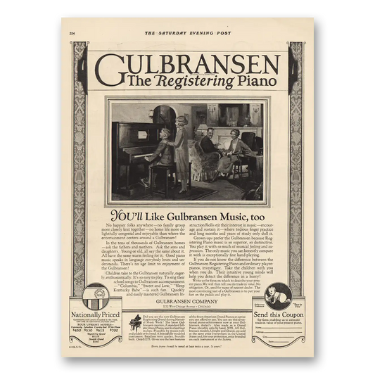 1925 Gulbransen Piano Registering Piano Vintage Magazine Print Ad