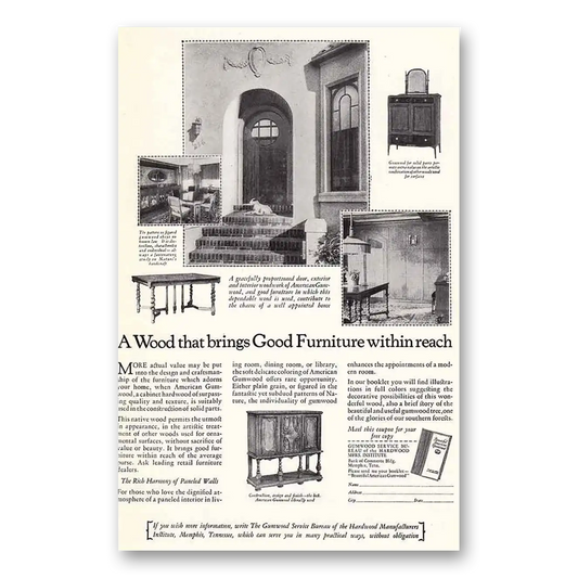 1925 Gumwood Service Bureau Good Furniture Within Reach Vintage Magazine Print Ad