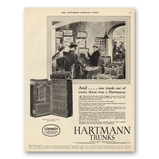 1925 Hartmann Wardrobe Trunks One Trunk Out of Every Three Vintage Magazine Print Ad