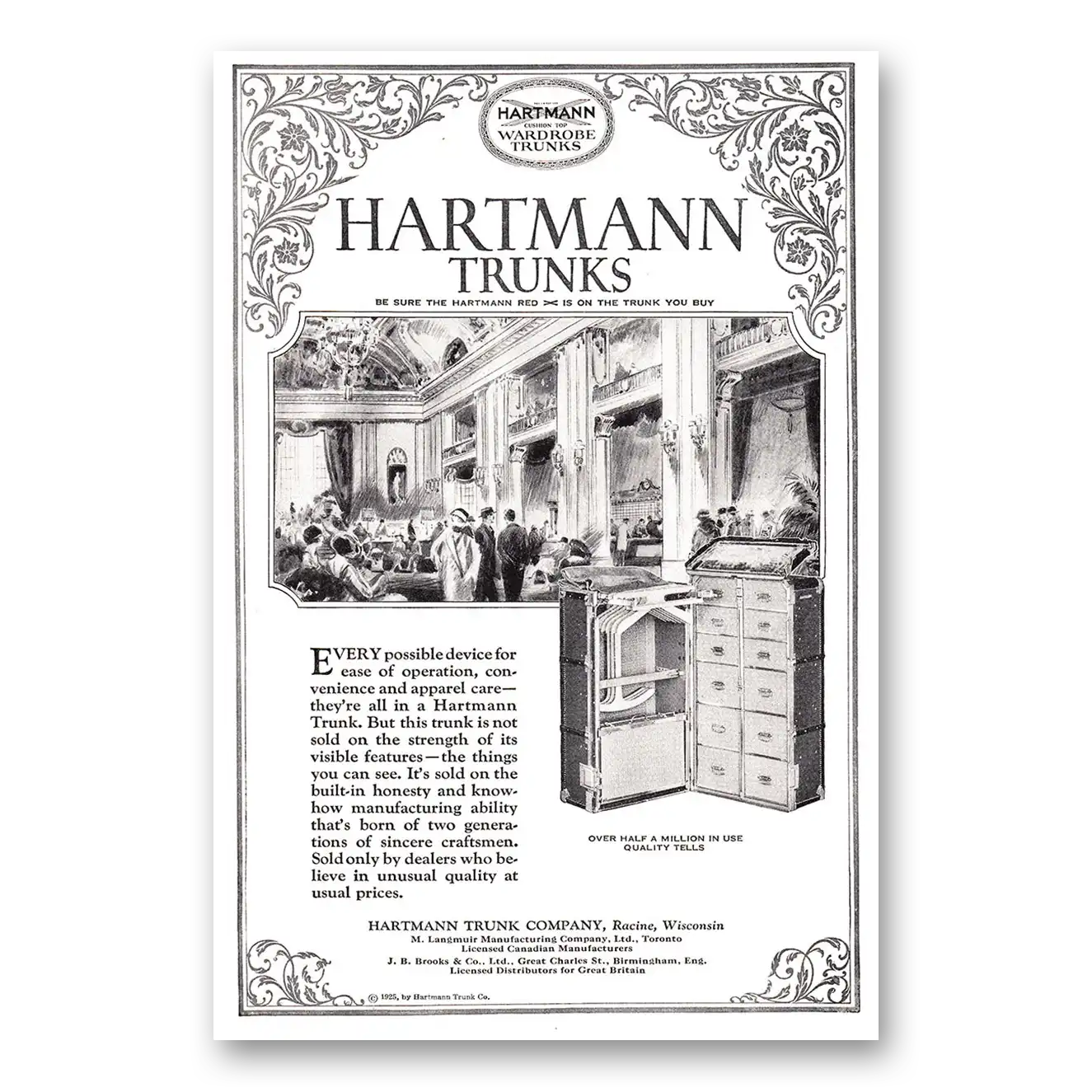 1925 Hartmann Wardrobe Trunks Every Possible Device For Ease of Operation Vintage Magazine Print Ad