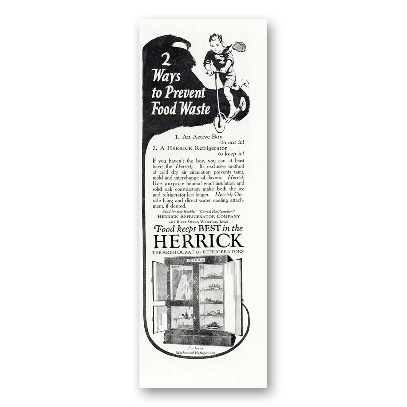 1925 Herrick Refrigerator Prevent Food Waste Vintage Magazine Print Ad