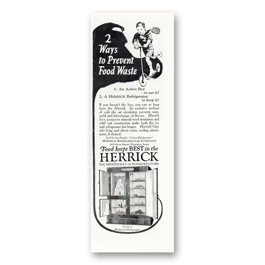 1925 Herrick Refrigerator Prevent Food Waste Vintage Magazine Print Ad