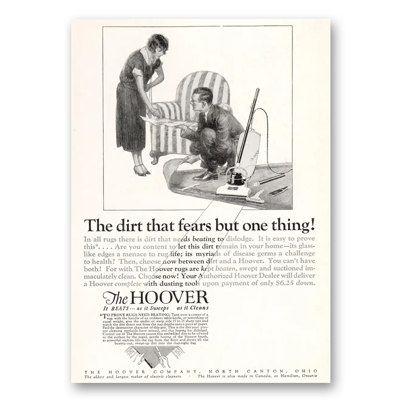 1925 Hoover Vacuum Dirt That Fears But One Thing Vintage Magazine Print Ad