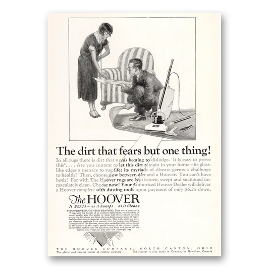 1925 Hoover Vacuum Dirt That Fears But One Thing Vintage Magazine Print Ad