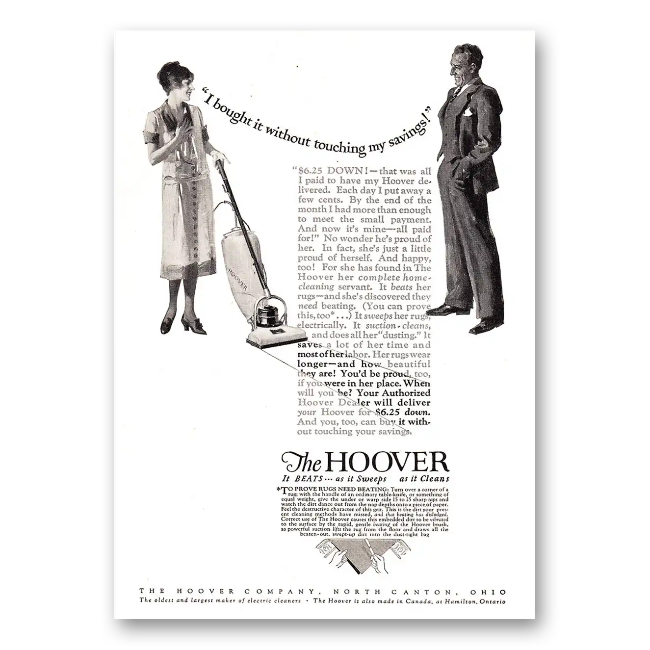 1925 Hoover Vacuum I Bought It Without Touching My Savings Vintage Magazine Print Ad