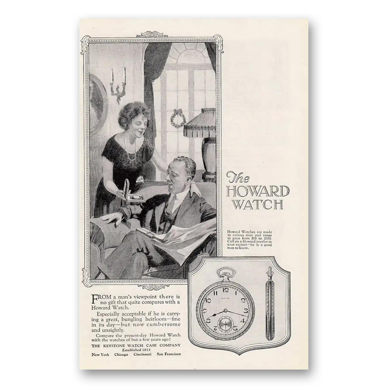1925 Howard Watch From a Mans Viewpoint Vintage Magazine Print Ad