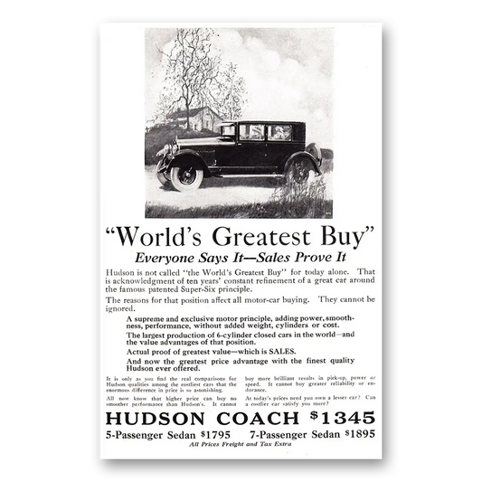 1925 Hudson Motor Car Worlds Greatest Buy Vintage Magazine Print Ad