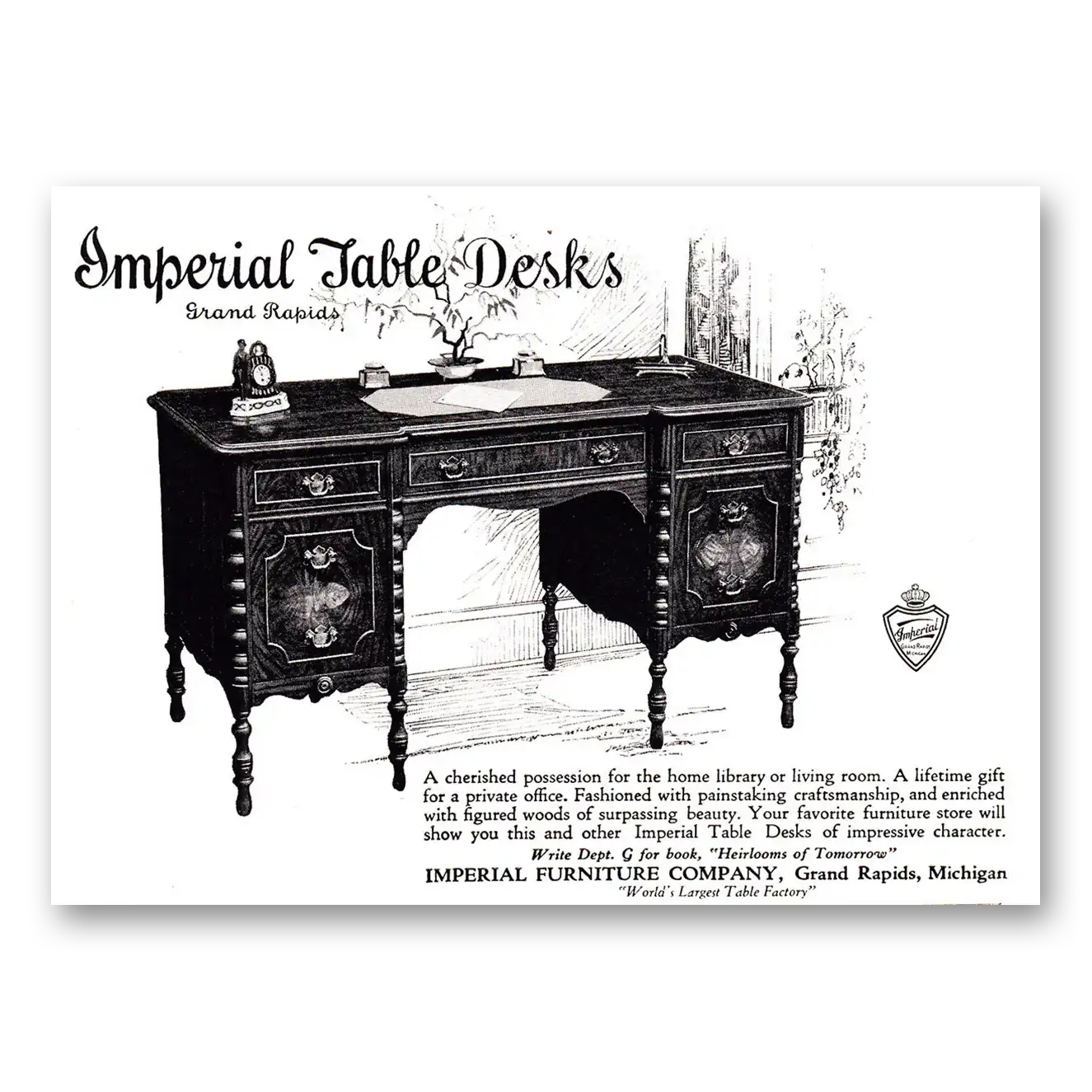 1925 Imperial Furniture Table Desks Vintage Magazine Print Ad